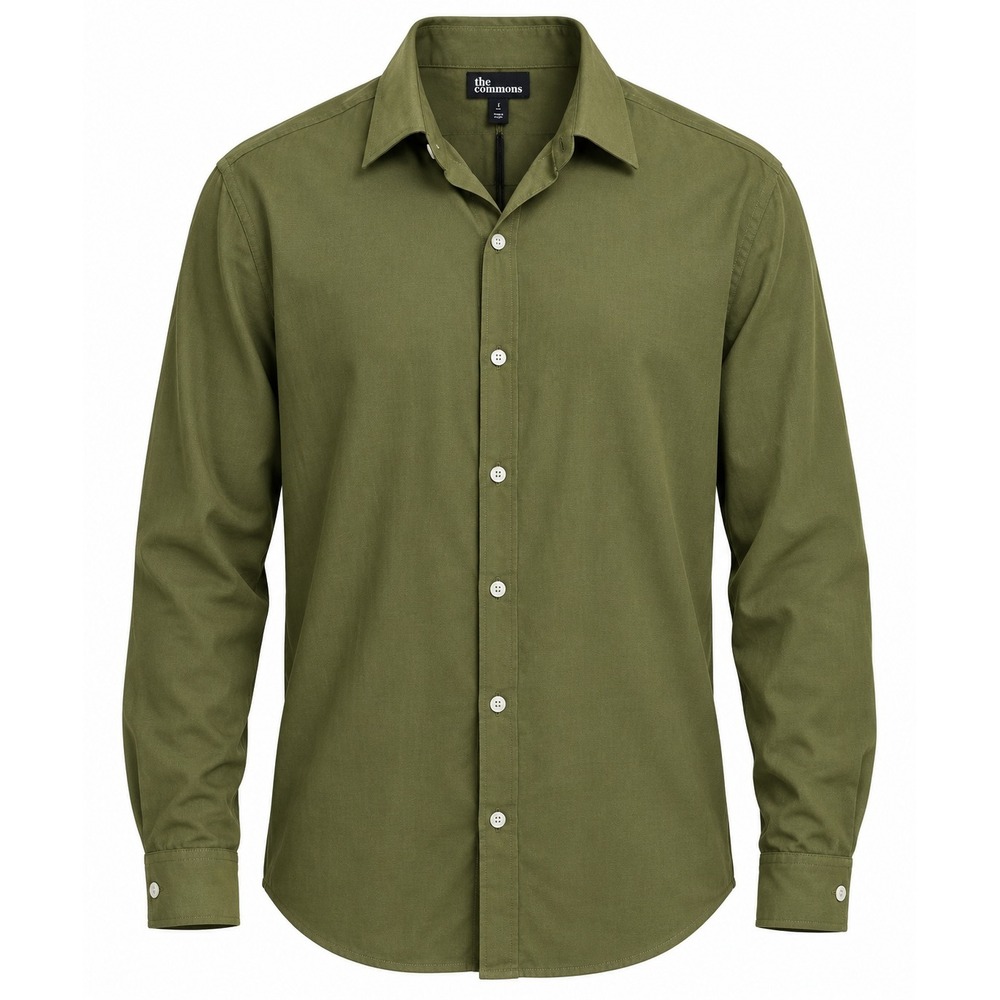 The Commons Luxe Going Out Shirt Mens Large Tall Olive Green Lyocell Cotton